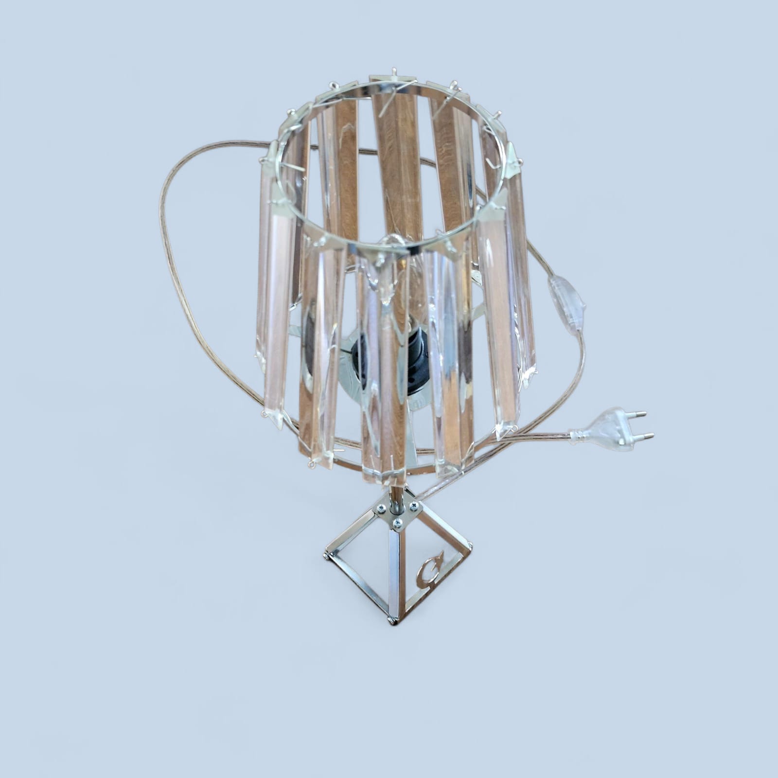 Zümrüt Kristal Camlı Metal Ayaklı Abajurlu Masa Lambası